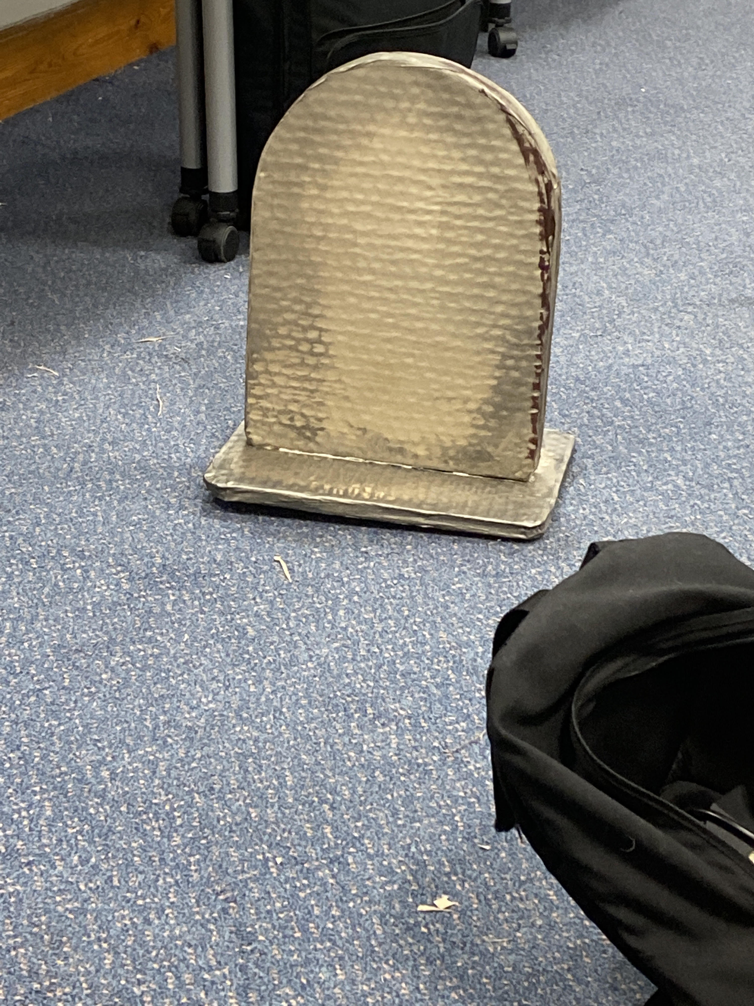 While not technically the first prop I made at university, this is the first one I remembered to take a photo of, eventually, the gravestone had a name on either side as it was used in multiple shows during my time at Kent. <br>