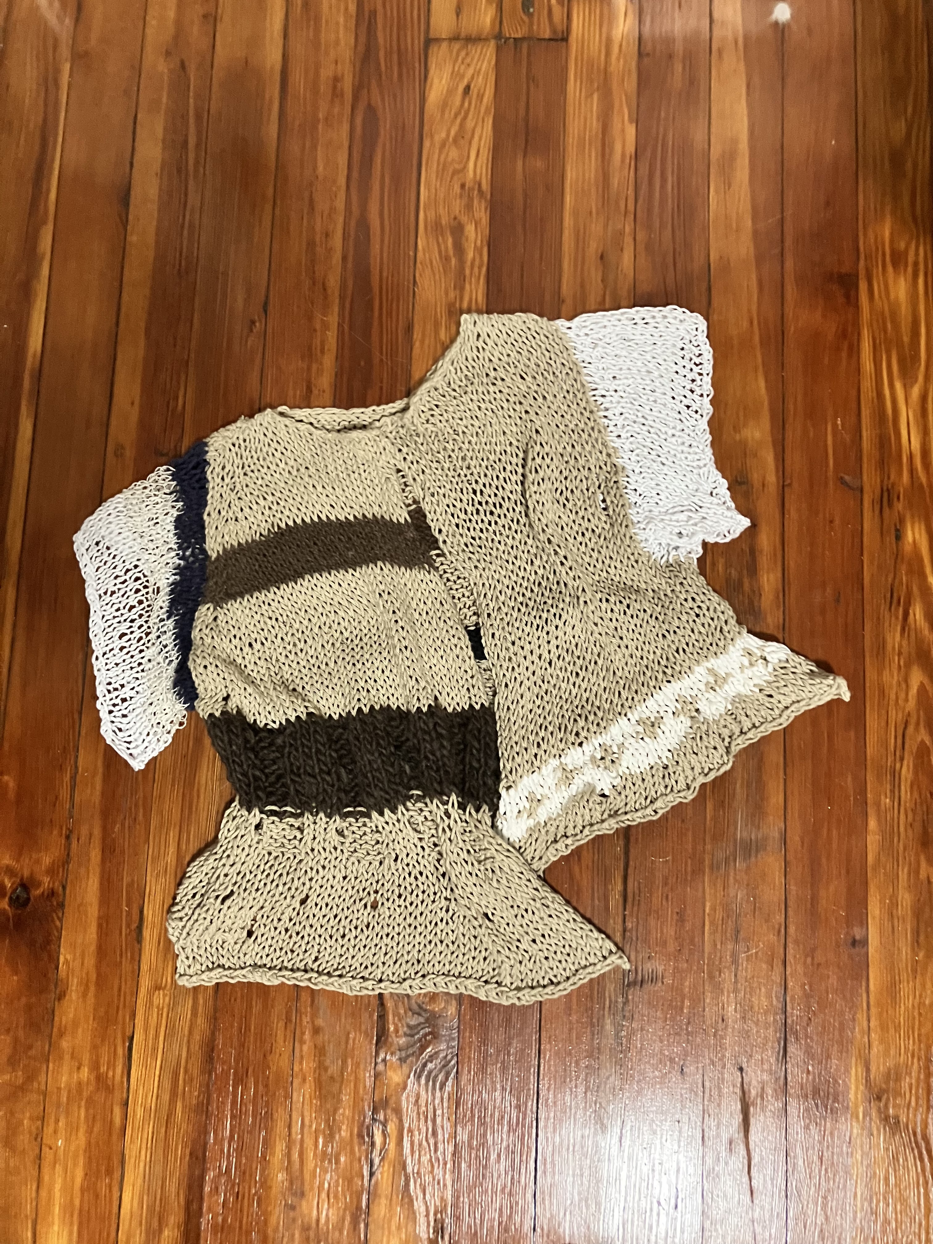 Before dye bath, after hand knit & assembly. 