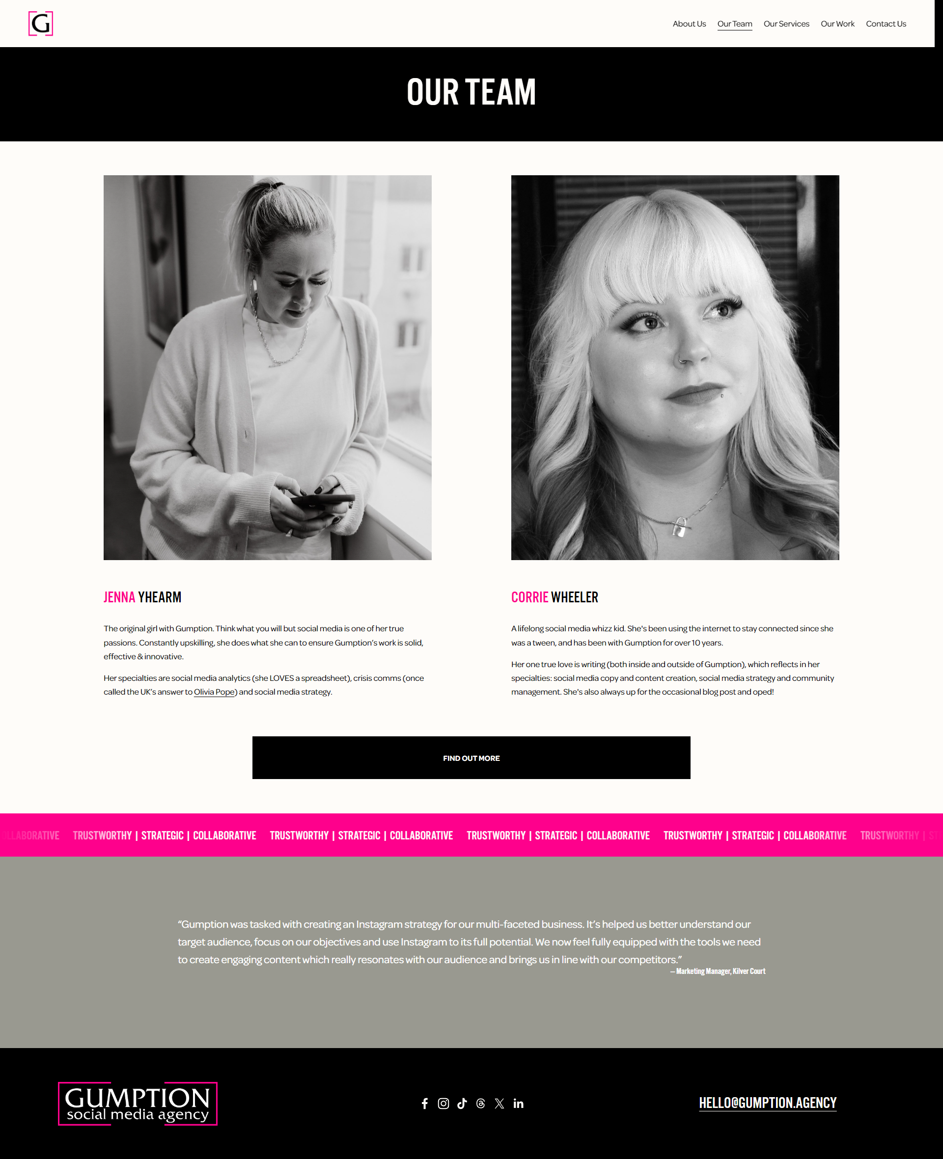 Although the "our team" page is designed differently to our "about us" page, I have included certain blocks across all pages for consistency, including a slider with the business