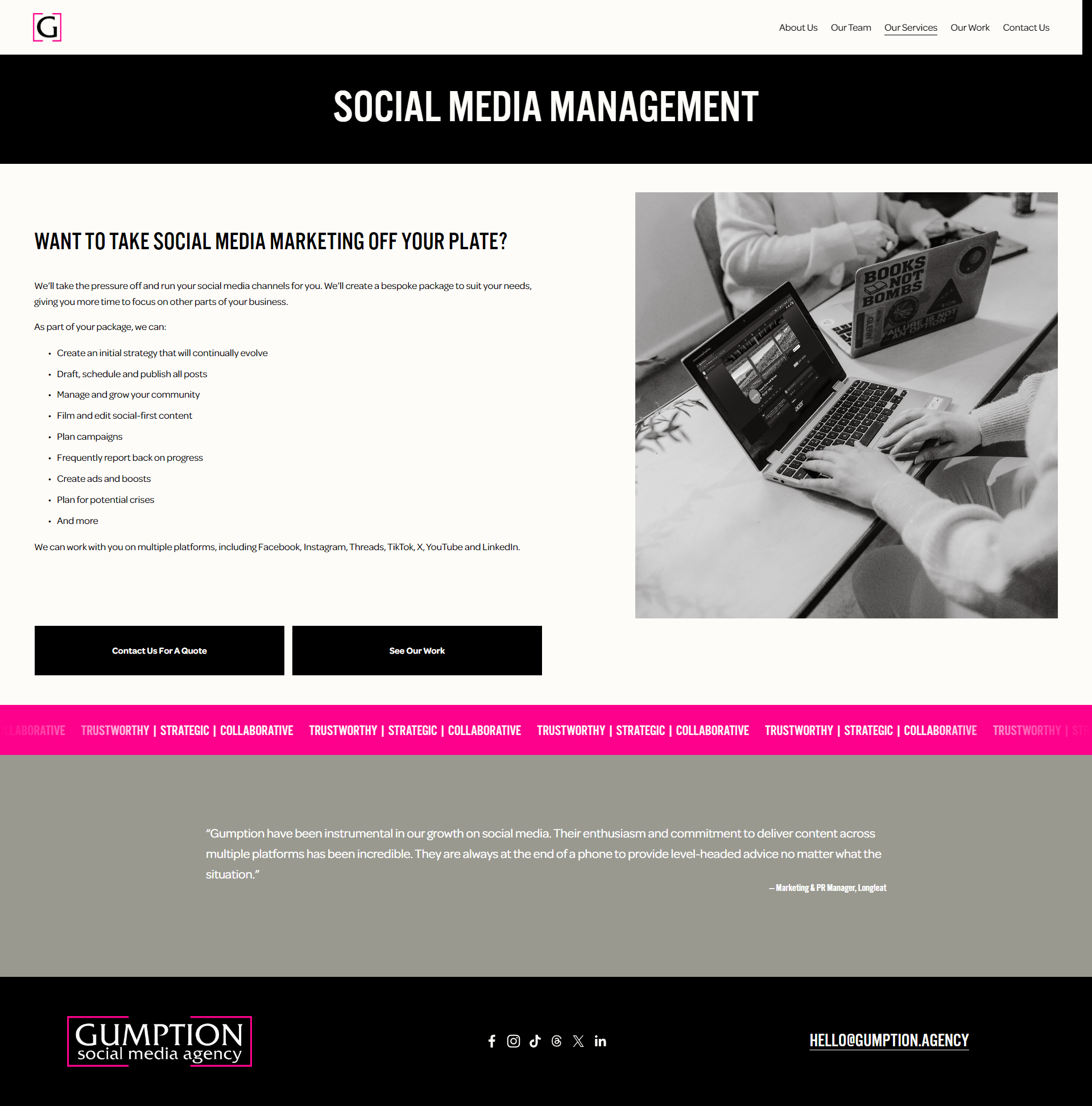 This is an example of one of the services pages, which states what clients can expect in clear and concise bulletpoints.
