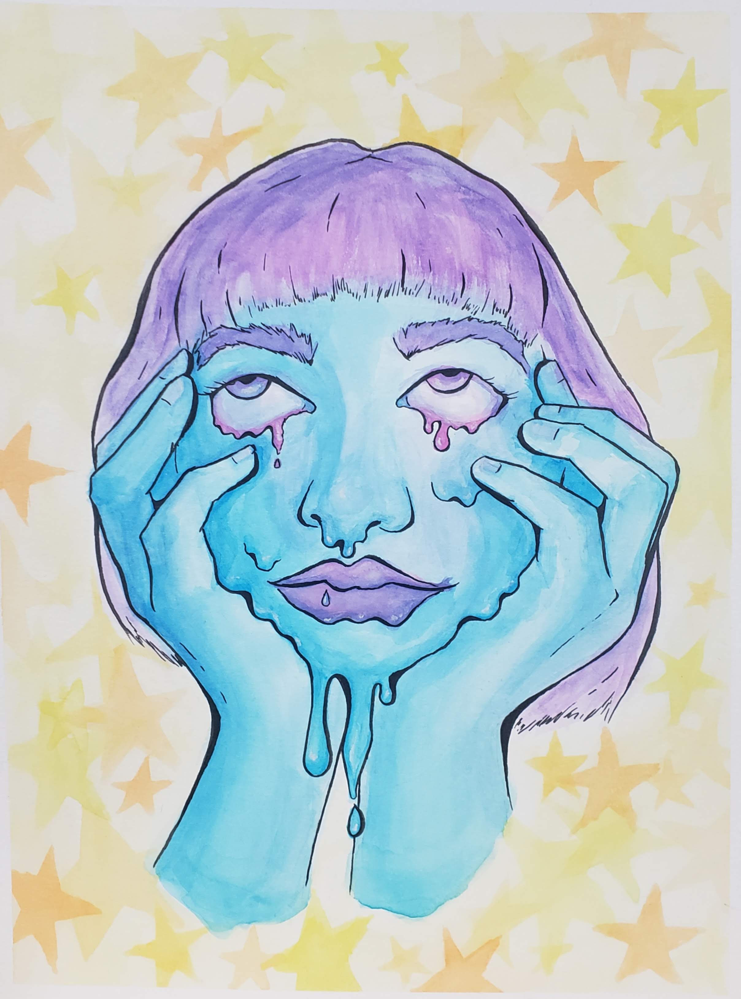 Melting Face. Watercolor and Ink on Paper, 2022