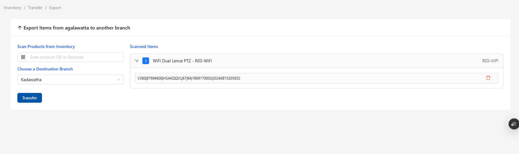 Transfer Items to another branch