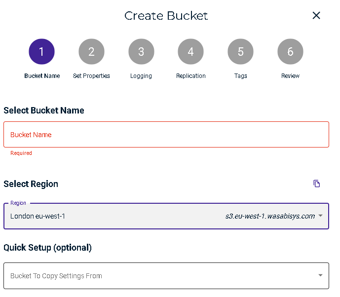Bucket names must be in DNS format .i.e. No spaces. Here I chose the <b>eu-west-1 </b>Datacentre as i