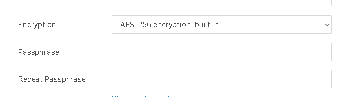 set the Encryption level and set a passphrase