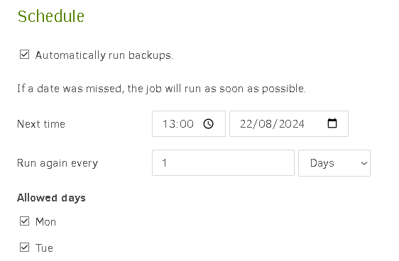 Set the backup schedule